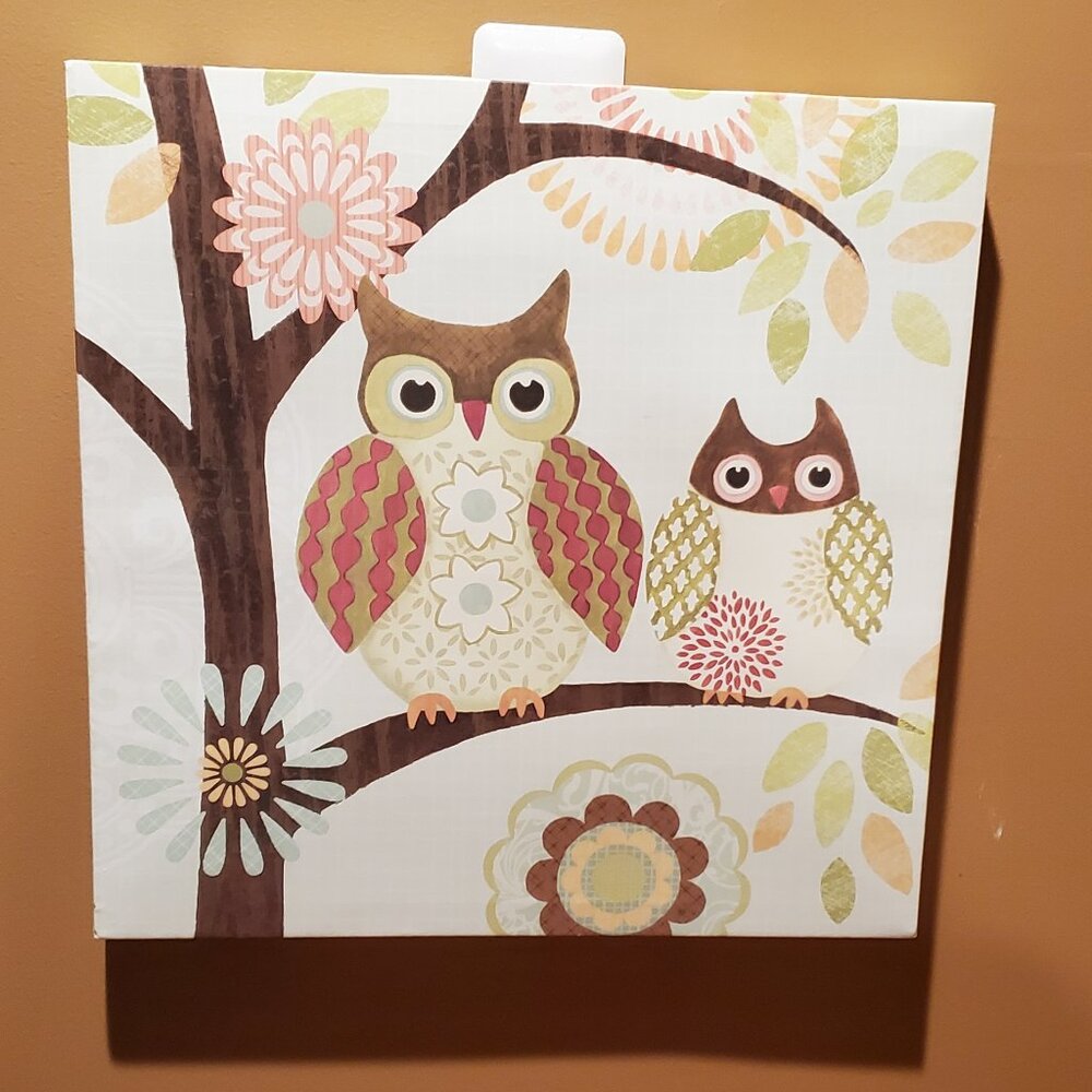 Owl Wall Art Canvas Print -Cute Whimsical Child's Room /Anywhere - 16.5 X 16.5"